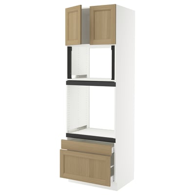 SEKTION / MAXIMERA Armoire haute four/m-o+2tir/2ptes, blanc/Vedhamn chêne, 30x24x90 "