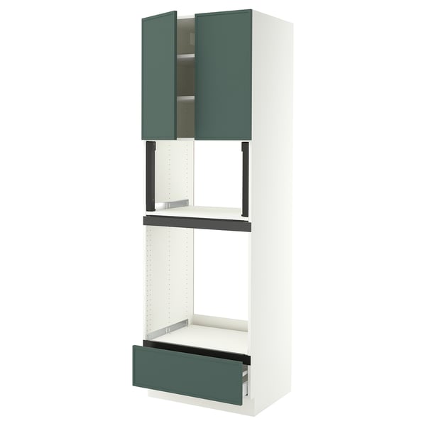 SEKTION / MAXIMERA Armoire haute four/micro+tir/2ptes, blanc/Aspudden gris-vert foncé, 30x24x90 "