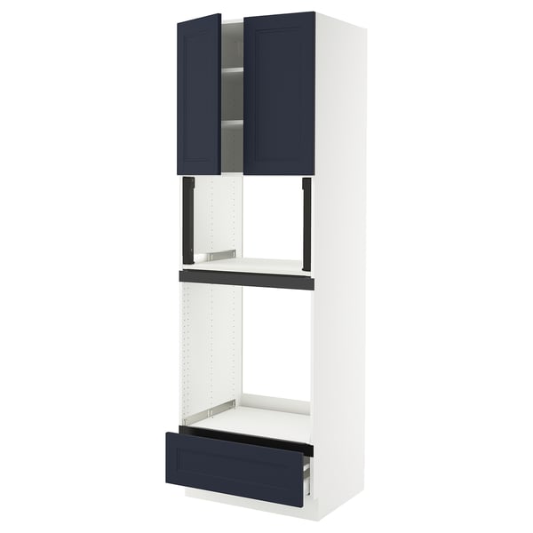 SEKTION / MAXIMERA Armoire haute four/micro+tir/2ptes, blanc Axstad/mat bleu, 30x24x90 "