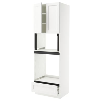 SEKTION / MAXIMERA Armoire haute four/micro+tir/2ptes, blanc Enköping/blanc effet bois, 30x24x90 "