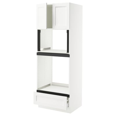 SEKTION / MAXIMERA Armoire haute four/micro+tir/2ptes, blanc Enköping/blanc effet bois, 30x24x80 "