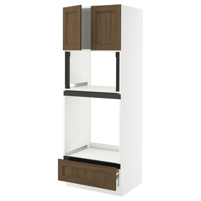SEKTION / MAXIMERA Armoire haute four/micro+tir/2ptes, blanc Enköping/brun effet noyer, 30x24x80 "