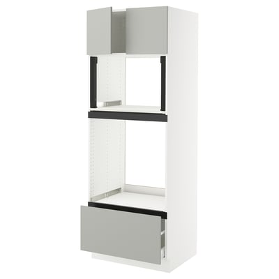 SEKTION / MAXIMERA Armoire haute four/micro+tir/2ptes, blanc/Havstorp gris clair, 30x24x80 "