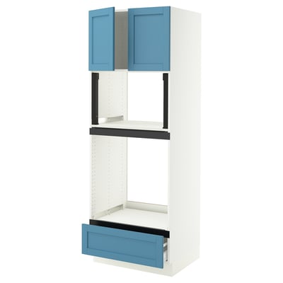 SEKTION / MAXIMERA Armoire haute four/micro+tir/2ptes, blanc/Lerhyttan bleu, 30x24x80 "