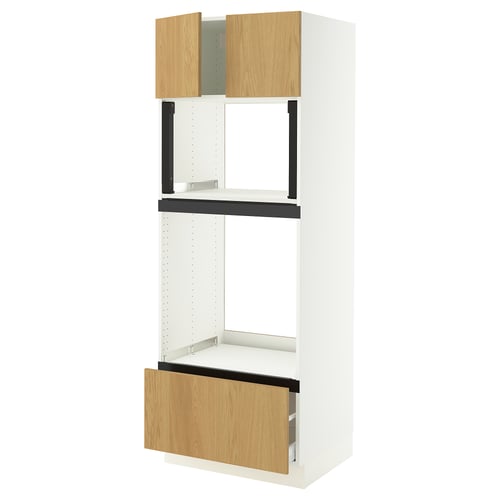 SEKTION / MAXIMERA Armoire haute four/micro+tir/2ptes, blanc/Sinarp chêne plaqué, 30x24x80 "