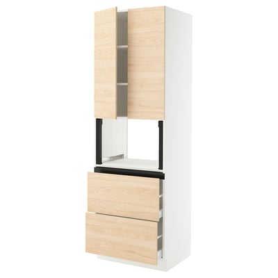 SEKTION / MAXIMERA Armoire haute m-o+2tir/2ptes, blanc/Askersund effet frêne clair, 30x24x90 "