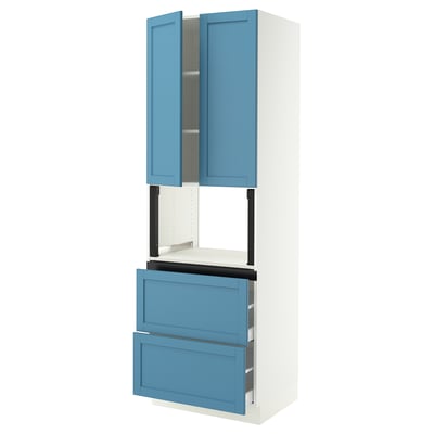 SEKTION / MAXIMERA Armoire haute m-o+2tir/2ptes, blanc/Lerhyttan bleu, 30x24x90 "