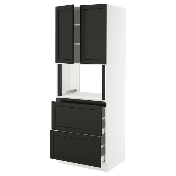 SEKTION / MAXIMERA Armoire haute m-o+2tir/2ptes, blanc/Lerhyttan teinté noir, 30x24x80 "