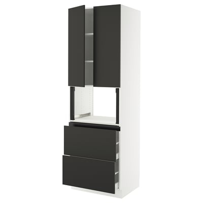 SEKTION / MAXIMERA Armoire haute m-o+2tir/2ptes, blanc/Nickebo anthracite mat, 30x24x90 "