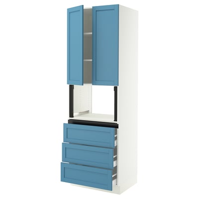 SEKTION / MAXIMERA Armoire haute m-o+3tir/2ptes, blanc/Lerhyttan bleu, 30x24x90 "