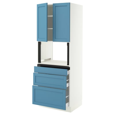 SEKTION / MAXIMERA Armoire haute m-o+3tir/2ptes, blanc/Lerhyttan bleu, 30x24x80 "