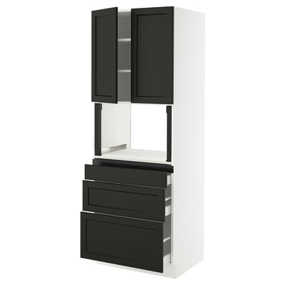 SEKTION / MAXIMERA Armoire haute m-o+3tir/2ptes, blanc/Lerhyttan teinté noir, 30x24x80 "