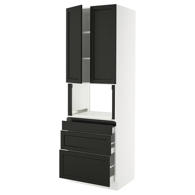 SEKTION / MAXIMERA Armoire haute m-o+3tir/2ptes, blanc/Lerhyttan teinté noir, 30x24x90 "