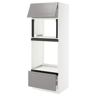 SEKTION / MAXIMERA Armoire haute m-o/four+tir/pte, blanc/Bodbyn gris, 30x24x80 "