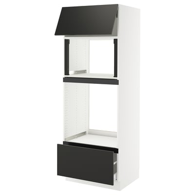 SEKTION / MAXIMERA Armoire haute m-o/four+tir/pte, blanc/Nickebo anthracite mat, 30x24x80 "