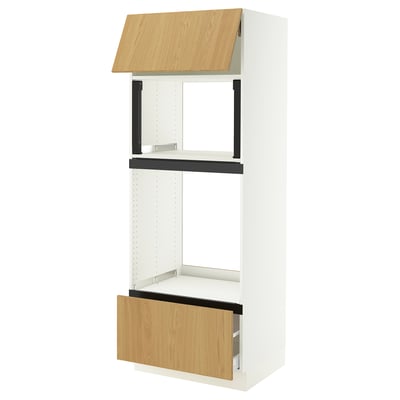 SEKTION / MAXIMERA Armoire haute m-o/four+tir/pte, blanc/Sinarp chêne plaqué, 30x24x80 "