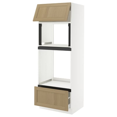 SEKTION / MAXIMERA Armoire haute m-o/four+tir/pte, blanc/Vedhamn chêne, 30x24x80 "