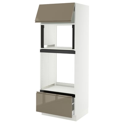 SEKTION / MAXIMERA Armoire haute m-o/four+tir/pte, blanc/Voxtorp gris-brun foncé ultrabrillant, 30x24x80 "