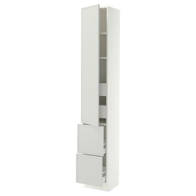 SEKTION / MAXIMERA Armoire haute porte/2 faces/4 tir, blanc/Aspudden gris clair, 15x15x90 "