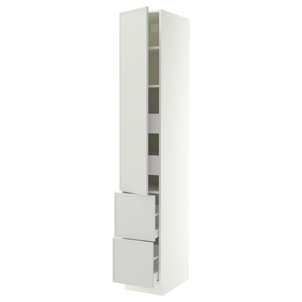 SEKTION / MAXIMERA Armoire haute porte/2 faces/4 tir, blanc/Aspudden gris clair, 15x24x90 "