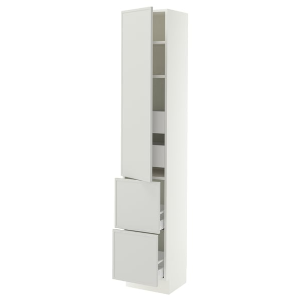 SEKTION / MAXIMERA Armoire haute porte/2 faces/4 tir, blanc/Aspudden gris clair, 15x15x80 "