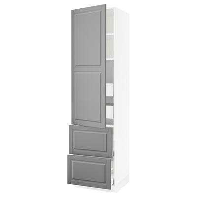 SEKTION / MAXIMERA Armoire haute porte/2 faces/4 tir, blanc/Bodbyn gris, 24x24x90 "