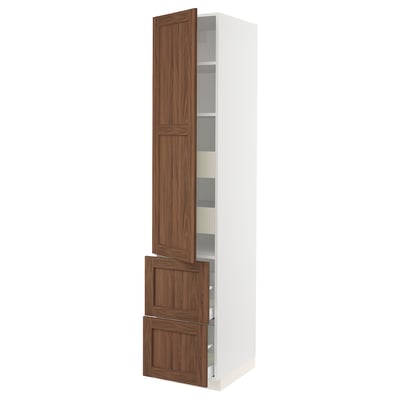SEKTION / MAXIMERA Armoire haute porte/2 faces/4 tir, blanc Enköping/brun effet noyer, 18x24x90 "