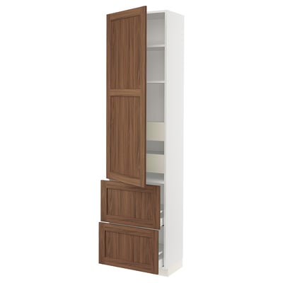 SEKTION / MAXIMERA Armoire haute porte/2 faces/4 tir, blanc Enköping/brun effet noyer, 24x15x90 "