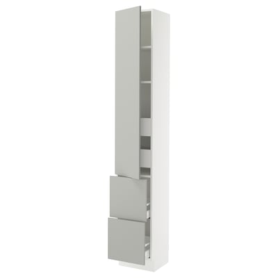 SEKTION / MAXIMERA Armoire haute porte/2 faces/4 tir, blanc/Havstorp gris clair, 15x15x90 "