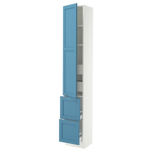 SEKTION / MAXIMERA Armoire haute porte/2 faces/4 tir, blanc/Lerhyttan bleu, 15x15x90 "