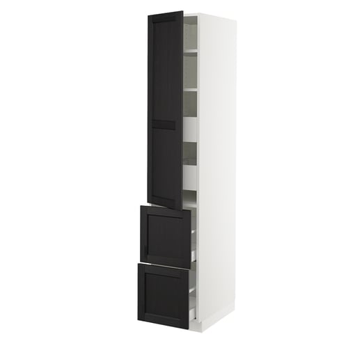 SEKTION / MAXIMERA Armoire haute porte/2 faces/4 tir, blanc/Lerhyttan teinté noir, 15x24x80 "