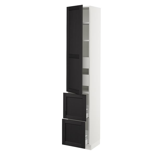 SEKTION / MAXIMERA Armoire haute porte/2 faces/4 tir, blanc/Lerhyttan teinté noir, 15x15x80 "