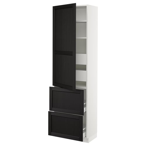 SEKTION / MAXIMERA Armoire haute porte/2 faces/4 tir, blanc/Lerhyttan teinté noir, 24x15x80 "