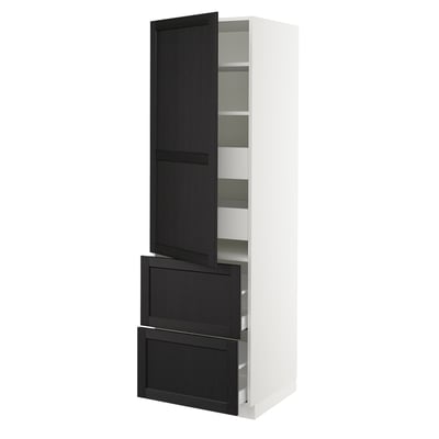 SEKTION / MAXIMERA Armoire haute porte/2 faces/4 tir, blanc/Lerhyttan teinté noir, 24x24x80 "