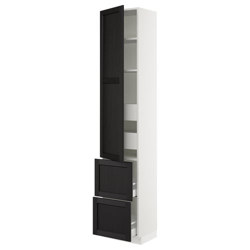 SEKTION / MAXIMERA Armoire haute porte/2 faces/4 tir, blanc/Lerhyttan teinté noir, 18x15x90 "