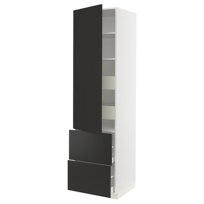 SEKTION / MAXIMERA Armoire haute porte/2 faces/4 tir, blanc/Nickebo anthracite mat, 24x24x90 "