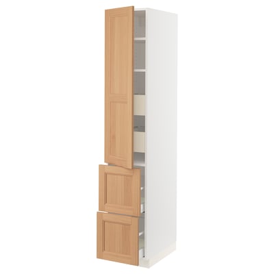 SEKTION / MAXIMERA Armoire haute porte/2 faces/4 tir, blanc/Vedhamn chêne, 15x24x80 "