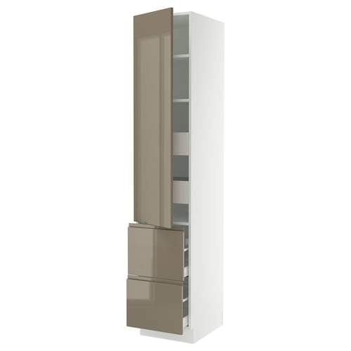 SEKTION / MAXIMERA Armoire haute porte/2 faces/4 tir, blanc/Voxtorp gris-brun foncé ultrabrillant, 18x24x90 "