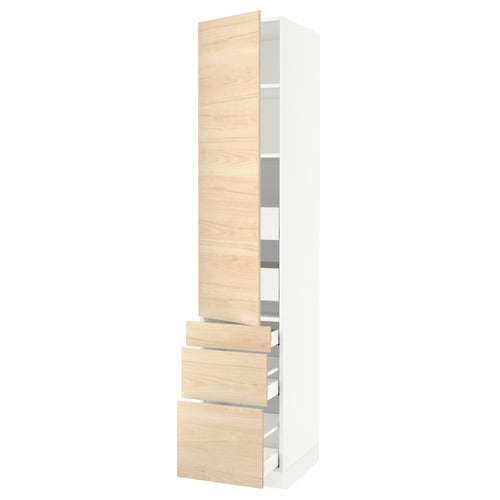 SEKTION / MAXIMERA Armoire haute porte/3 faces/5 tir, blanc/Askersund effet frêne clair, 18x24x90 "
