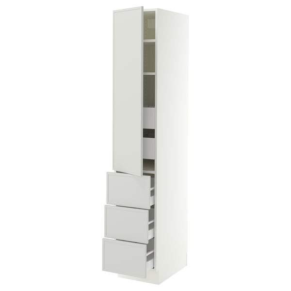 SEKTION / MAXIMERA Armoire haute porte/3 faces/5 tir, blanc/Aspudden gris clair, 15x24x80 "