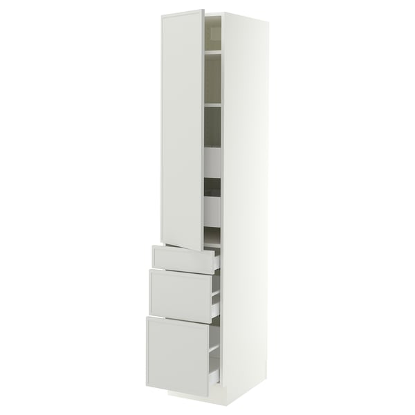 SEKTION / MAXIMERA Armoire haute porte/3 faces/5 tir, blanc/Aspudden gris clair, 15x24x80 "
