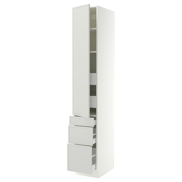 SEKTION / MAXIMERA Armoire haute porte/3 faces/5 tir, blanc/Aspudden gris clair, 15x24x90 "
