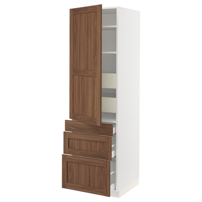 SEKTION / MAXIMERA Armoire haute porte/3 faces/5 tir, blanc Enköping/brun effet noyer, 24x24x80 "
