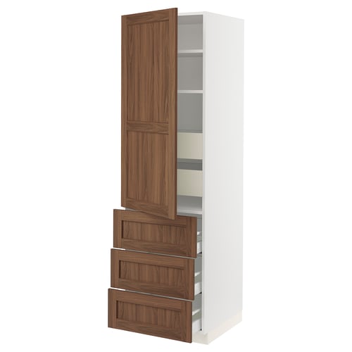 SEKTION / MAXIMERA Armoire haute porte/3 faces/5 tir, blanc Enköping/brun effet noyer, 24x24x80 "