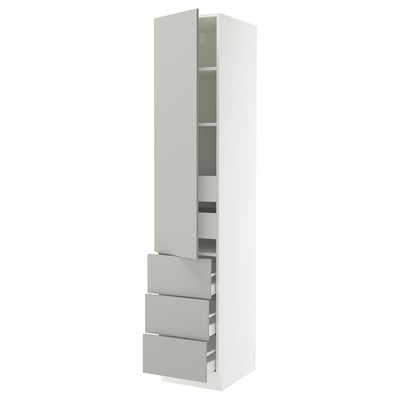 SEKTION / MAXIMERA Armoire haute porte/3 faces/5 tir, blanc/Havstorp gris clair, 18x24x90 "