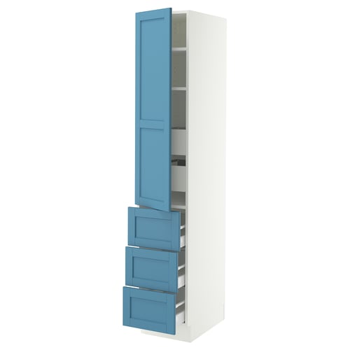 SEKTION / MAXIMERA Armoire haute porte/3 faces/5 tir, blanc/Lerhyttan bleu, 15x24x80 "