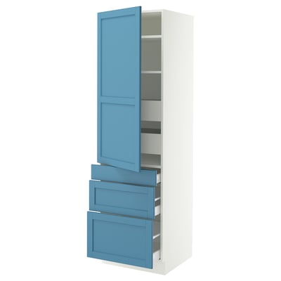 SEKTION / MAXIMERA Armoire haute porte/3 faces/5 tir, blanc/Lerhyttan bleu, 24x24x80 "