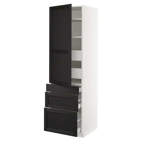 SEKTION / MAXIMERA Armoire haute porte/3 faces/5 tir, blanc/Lerhyttan teinté noir, 24x24x80 "