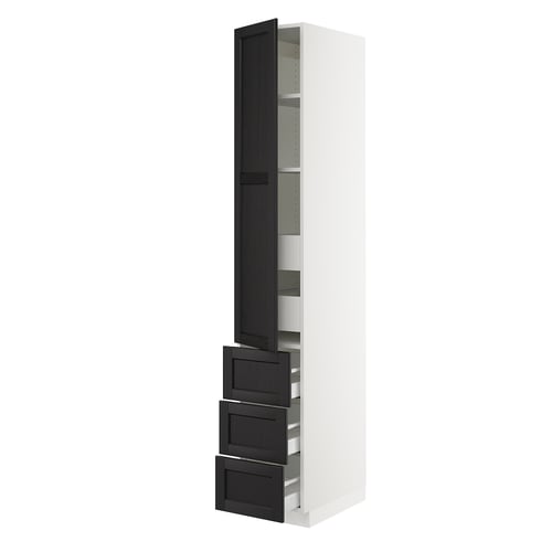 SEKTION / MAXIMERA Armoire haute porte/3 faces/5 tir, blanc/Lerhyttan teinté noir, 15x24x90 "