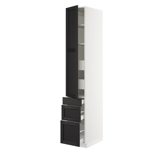 SEKTION / MAXIMERA Armoire haute porte/3 faces/5 tir, blanc/Lerhyttan teinté noir, 15x24x90 "